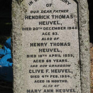 HEUVEL Hendrik Thomas -1940 :: HEUVEL Henry Thomas -1955 :: HEUVEL Mary Ann -1959 :: HEUVEL Clive F. -1954