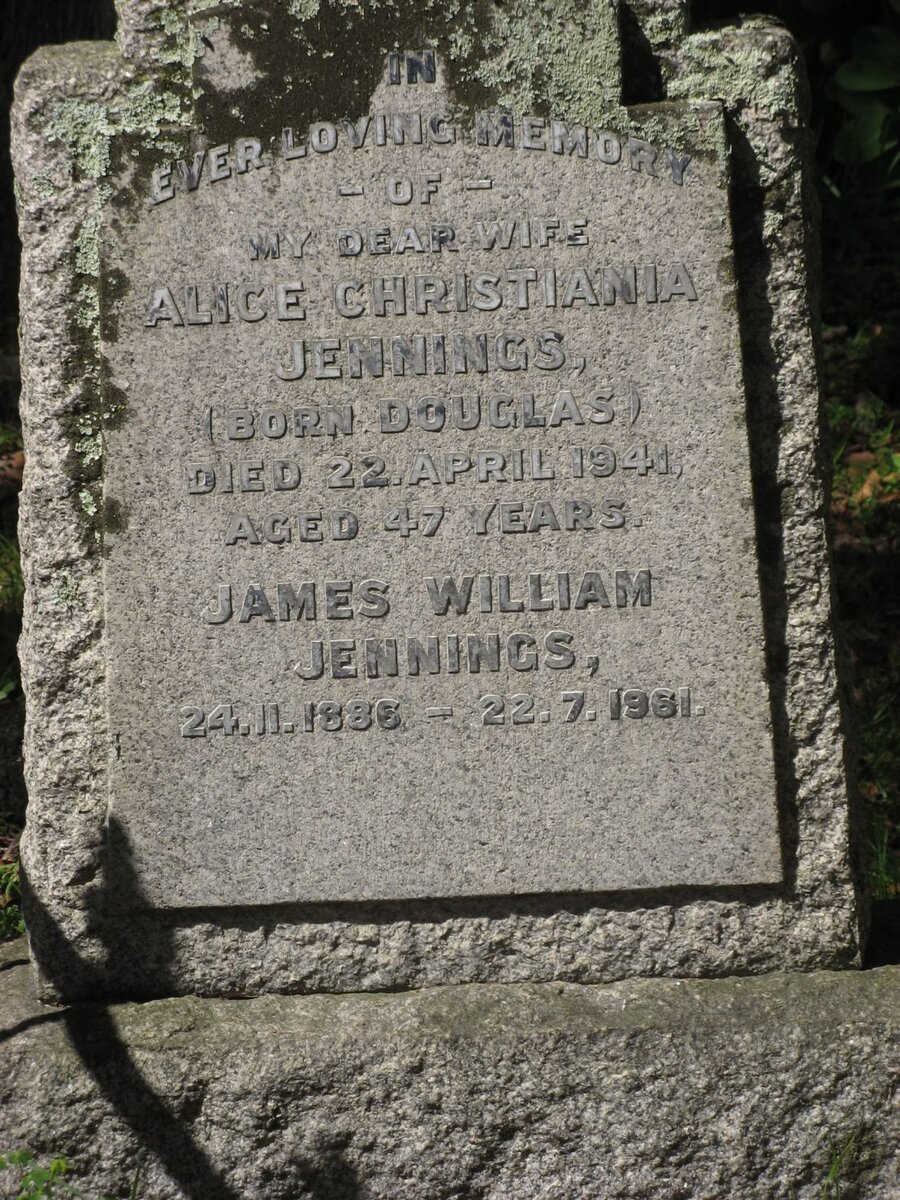 JENNINGS James William 1886-1961 &amp; Alice Christiania DOUGLAS -1941