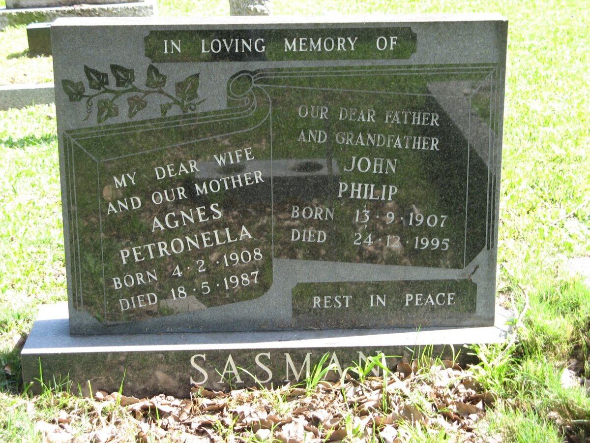 SASMAN John Philip 1907-1995 &amp; Agnes Petronella 1908-1987