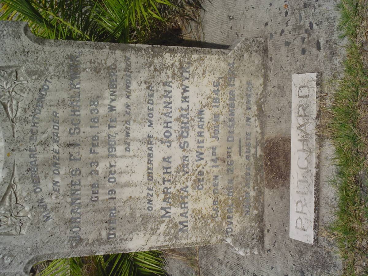 SCHALKWYK Johannes F., van 1838-1907 &amp; Martha Johanna Maria WIEHAHN 1846-19?4