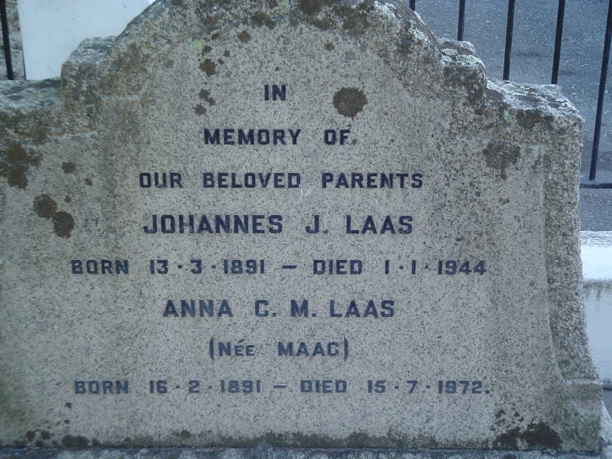 LAAS Johannes J. 1891-1944 &amp; Anna C.M. MAAG 1891-1972