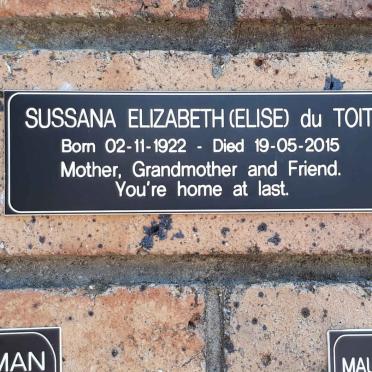 TOIT Sussana Elizabeth, du 1922-2015