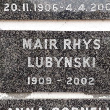 LUBYNSKI  Mair Rhys 1909-2002
