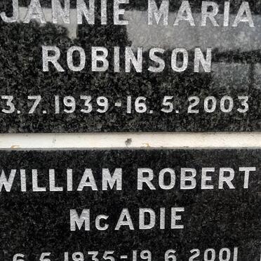 ROBINSON Jannie Maria 1939-2003 :: McADIE William Robert 1935-2001
