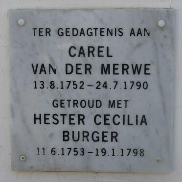 MERWE Carel, van der 1752-1790 &amp; Hester Cecilia BURGER 1753-1798