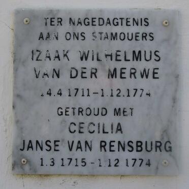 MERWE Izaak Wilhelmus, van der 1711-1774 &amp; Cecilia JANSE VAN RENSBURG 1715-1774