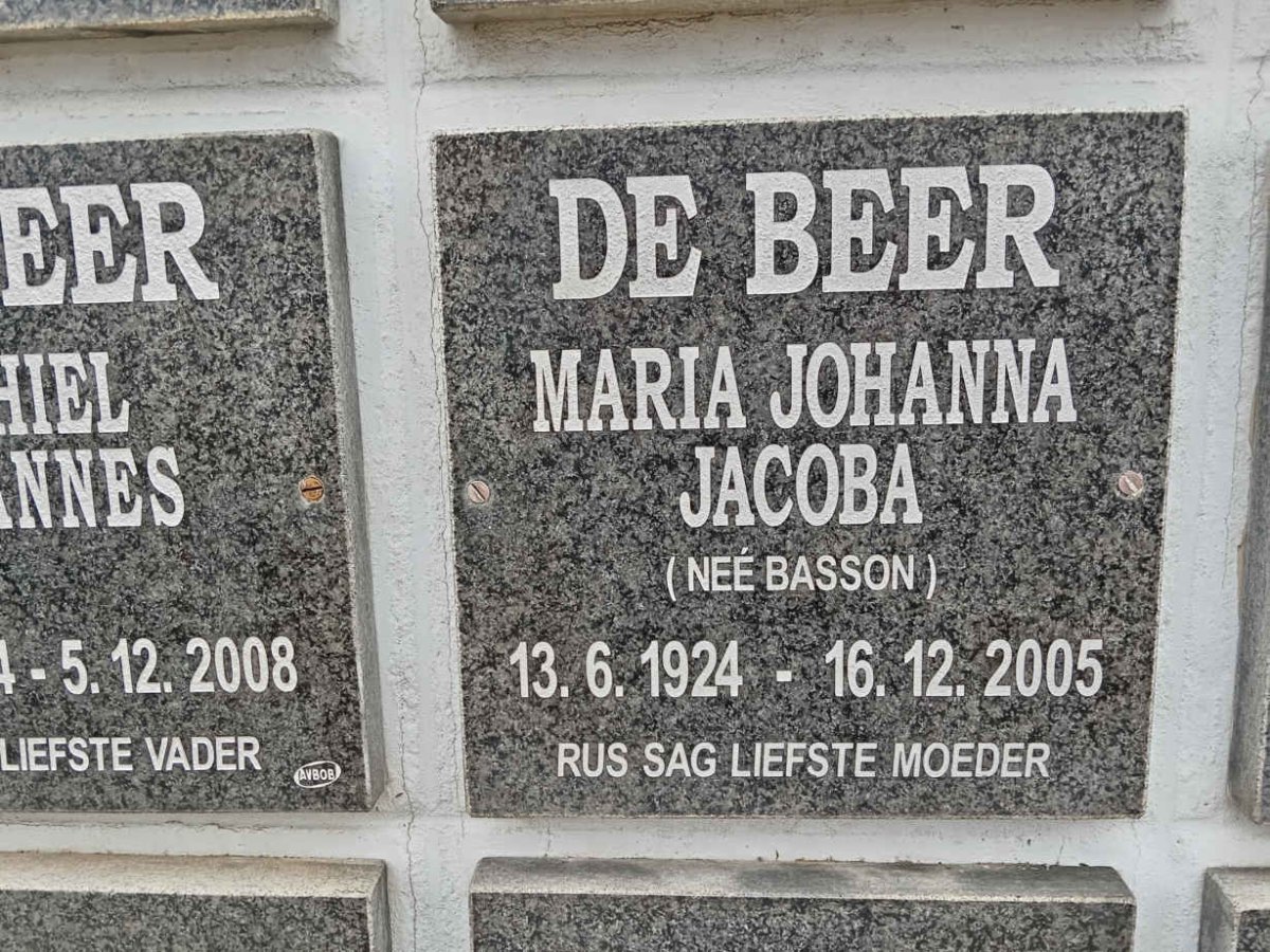 BEER Maria Johanna Jacoba, de nee BASSON 1924-2005