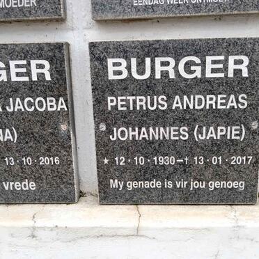 BURGER Petrus Andreas Johannes 1930-2017