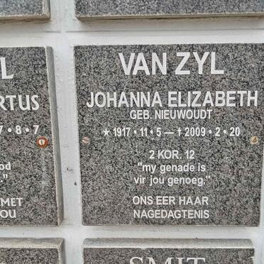 ZYL Johanna Elizabeth, van nee NIEUWOUDT 1917-2009