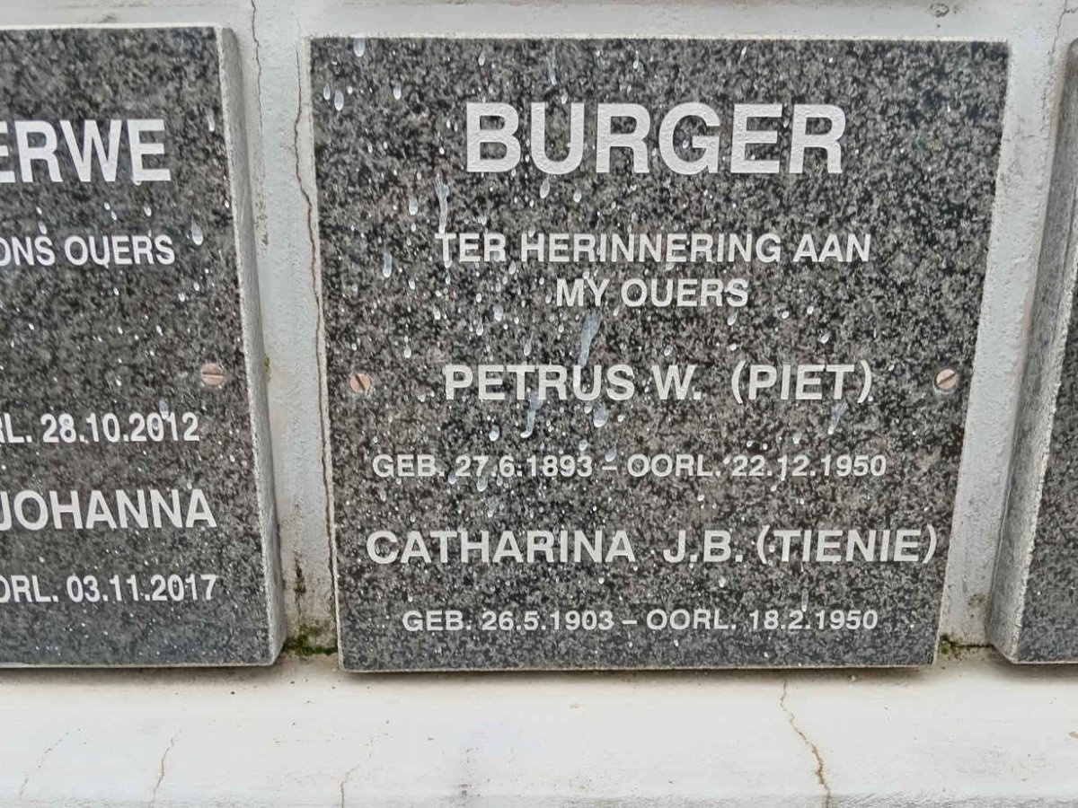 BURGER Petrus W. 1893-1950 &amp; Catharina J.B. 1903-1950