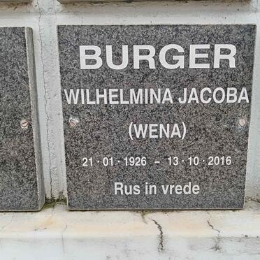BURGER Wilhelmina Jacoba 1926-2016