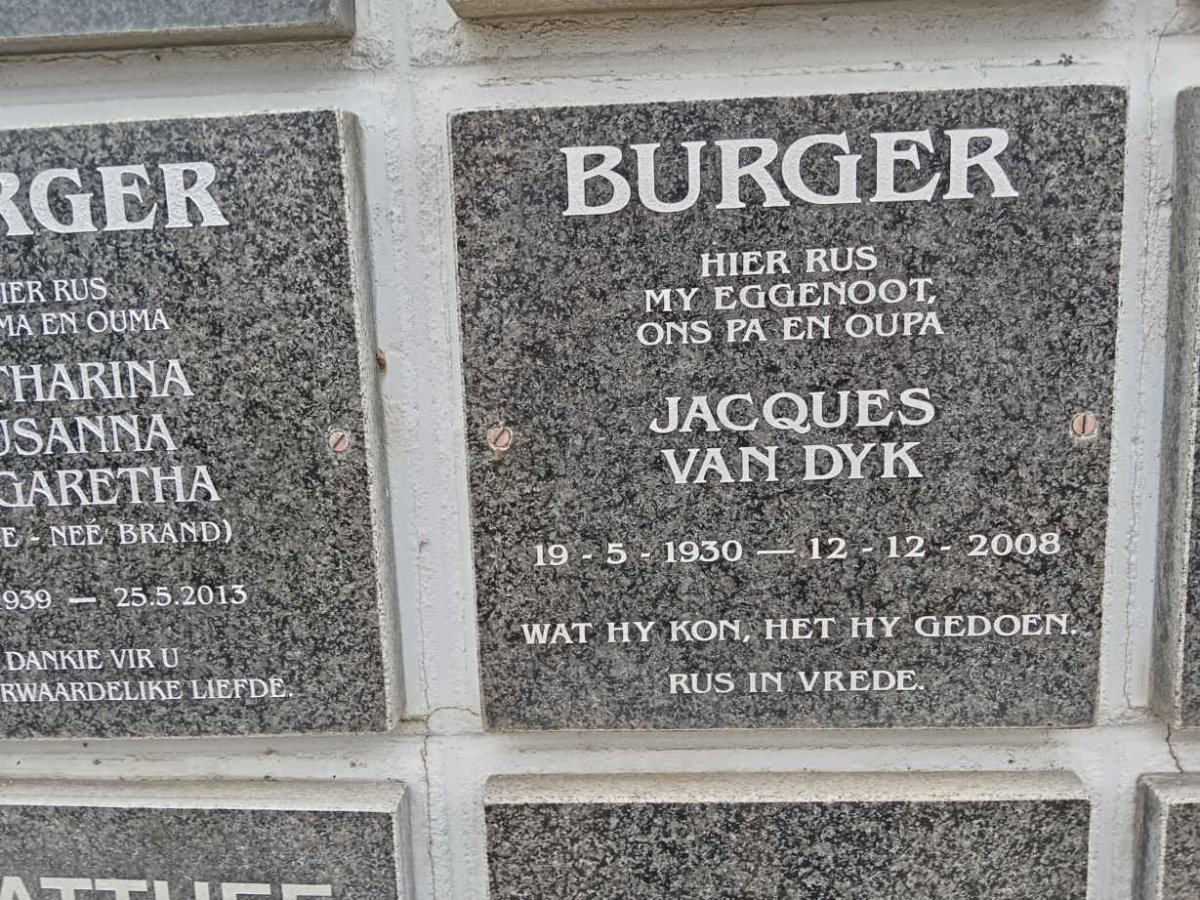 BURGER Jacques van Dyk 1930-2008