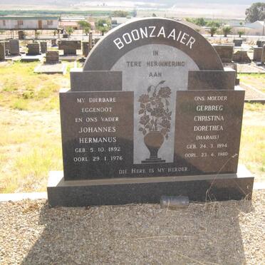 BOONZAAIER Johannes Hermanus 1892-1976 &amp; Gerbreg Christina Dorethea MARAIS 1894-1980