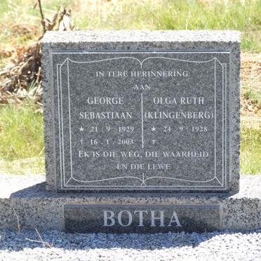 BOTHA George Sebastiaan 1929-2003 &amp; Olga Ruth KLINGENBERG 1928-