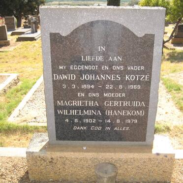 KOTZE Dawid Johannes 1894-1969 &amp; Magrietha Gertruida Wilhelmina HANEKOM 1902-1979