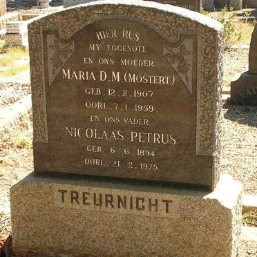 TREURNICHT Nicolaas Petrus 1894-1975 &amp; Maria D.M. MOSTERT 1907-1959