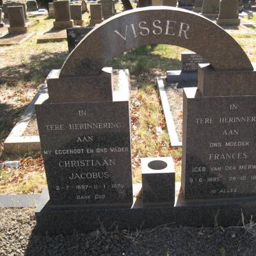 VISSER Christiaan Jacobus 1897-1970 &amp; Frances VAN DER MERWE 1895-1978