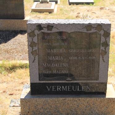 VERMEULEN Martha Maria Magdalena nee MALAN 1870-1959