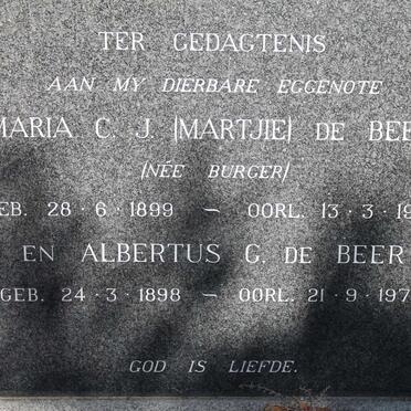 BEER Albertus G., de 1898-1973 &amp; Maria C.J. BURGER 1899-1964