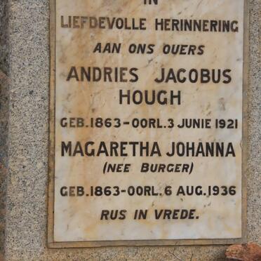 HOUGH Andries Jacobus 1863-1921 &amp; Magaretha Johanna BURGER 1863-1936