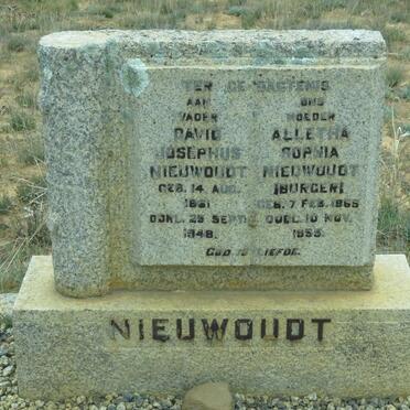 NIEUWOUDT David Josephus 1861-1948 &amp; Alletha Sophia BURGER 1865-1955