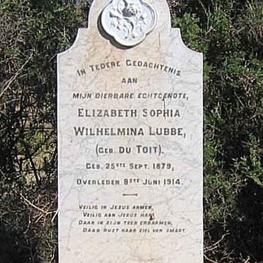 LUBBE Elizabeth Sophia Wilhelmina nee DU TOIT 1879-1914