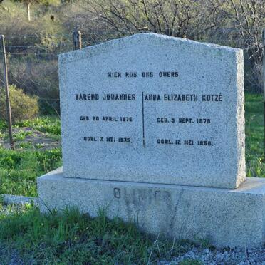 OLIVIER Barend Johannes 1876-1935 &amp; Anna Elizabeth KOTZE 1878-1958