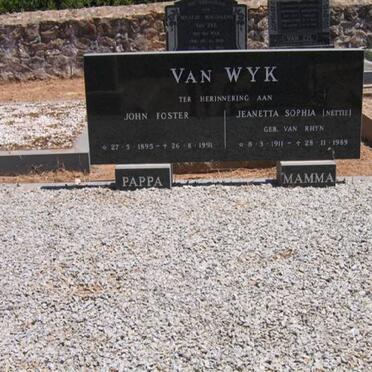 WYK John Foster, van 1895-1991 &amp; Jeanetta Sophia VAN RHYN 1911-1989