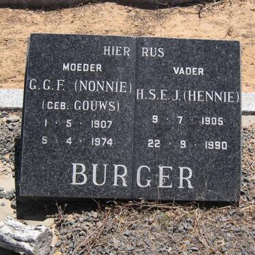 BURGER H.S.E.J. 1905-1990 &amp; G.G.F. GOUWS 1907-1974