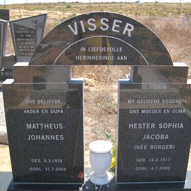 VISSER Mattheus Johannes 1926-2002 &amp; Hester S.J. BURGER 1917-2000