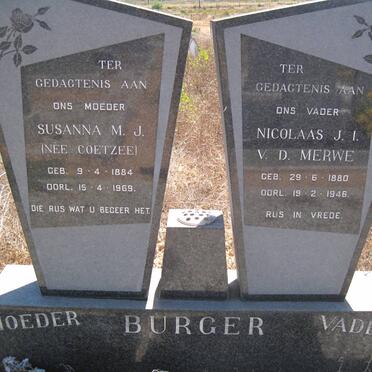 BURGER Nicolaas J.I., v.d. Merwe 1880-1946 &amp; Susanna M.J. COETZEE 1884-1969