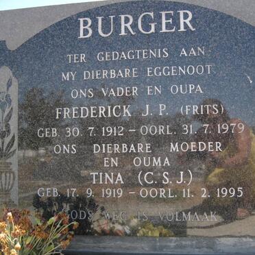BURGER Frederick J.P. 1912-1979 &amp; C.S.J. 1919-1995