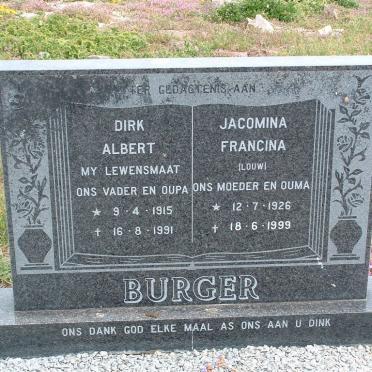 BURGER Dirk Albert 1915-1991 &amp; Jacomina Francina LOUW 1926-1999