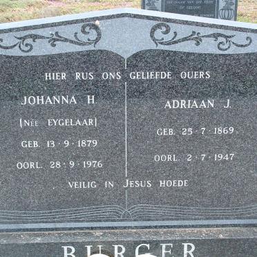 BURGER Adriaan J. 1869-1947 &amp; Johanna H. EYGELAAR 1879-1976