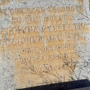 ZYL Jacomina Gysbertha Francina, van 1886-1933
