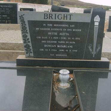 BRIGHT Duncan McFarlane 1924-1998 &amp; Hettie Aletta 1929-1976