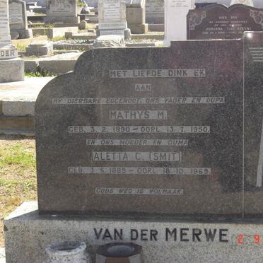 MERWE Mathys M., van der  1890-1950 &amp;  Aletta C. SMIT 1889-1969