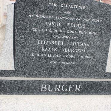 BURGER David Petrus 1895-1954 &amp; Elizabeth Adriana Raats BURGER 1903-1988