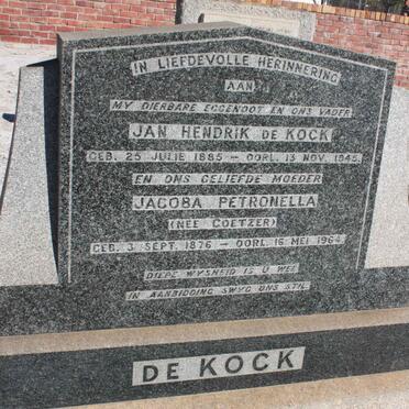 KOCK Jan Hendrik, de 1885-1945 &amp; Jacoba Petronella COETZER 1876-1964
