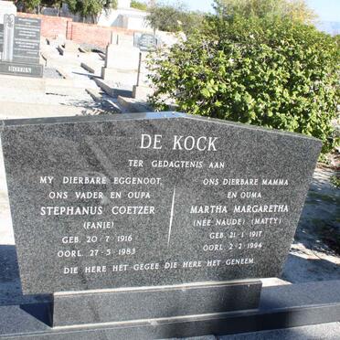 KOCK Stephanus Coetzer, de 1916-1983 &amp; Martha Margaretha NAUDE 1917-1994
