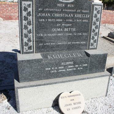 KRIEGLER Johan Christiaan 1888-1952 &amp; Bettie 1897-1992 :: KRIEGLER Flippie 1930-1986 