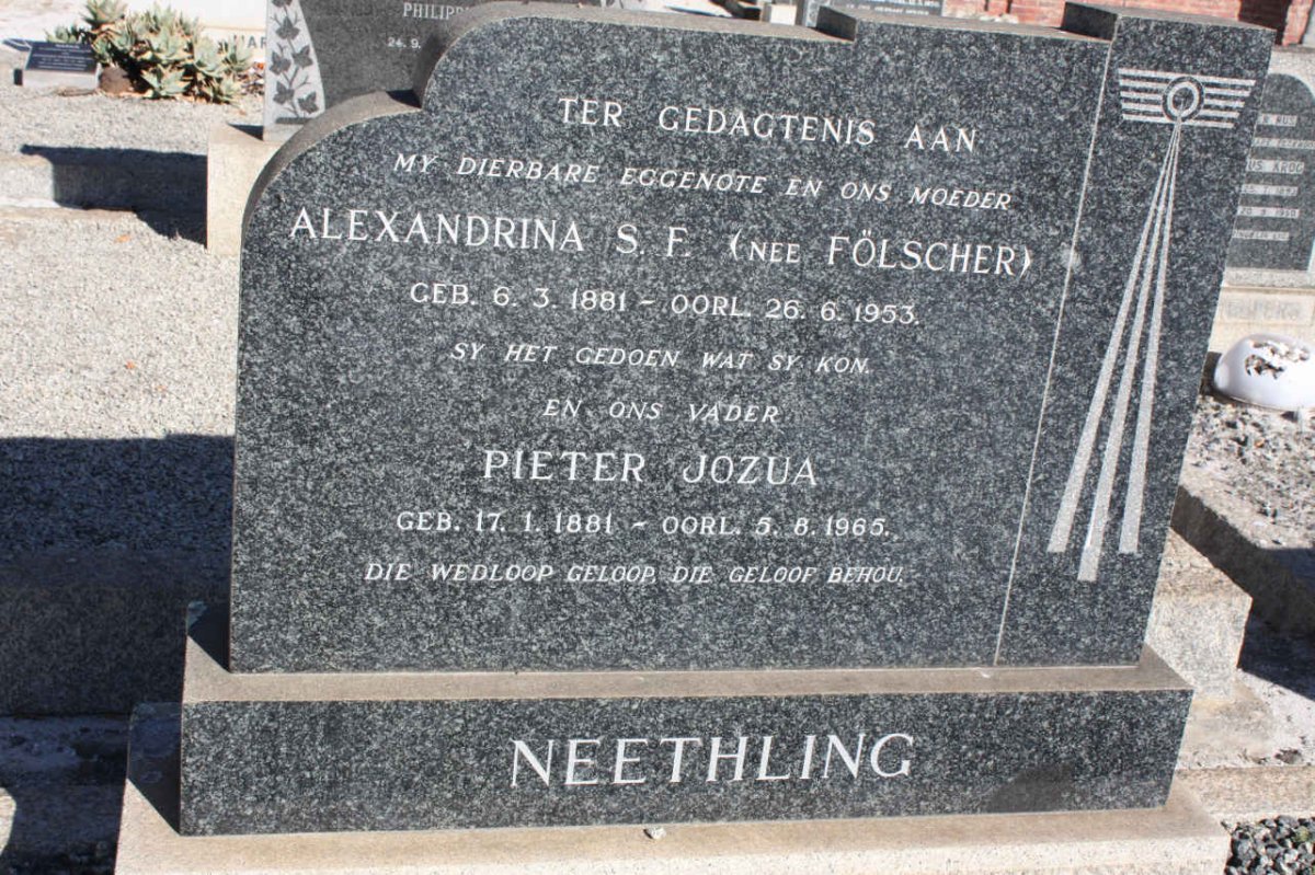 NEETHLING Pieter Jozua 1881-1965 &amp; Alexandrina S.F. FöLSCHER 1881-1953