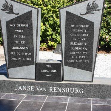 RENSBURG Pieter Johannes, janse van 1900-1978 &amp; Elizabeth Lodewika VAN ZYL 1899-1973