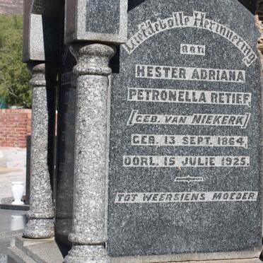 RETIEF Johannes Cornelius Daniel 1859-1952 &amp; Hester Adriana Petronella VAN NIEKERK 1864-1925