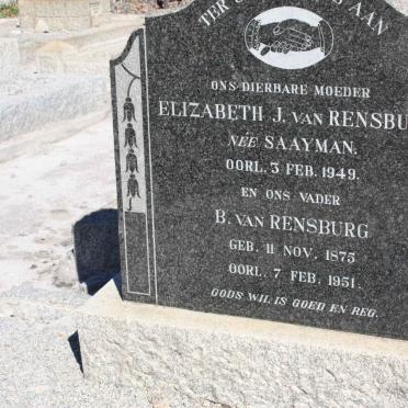 RENSBURG B., van 1875-1951 &amp; Elizabeth J. SAAYMAN -1949