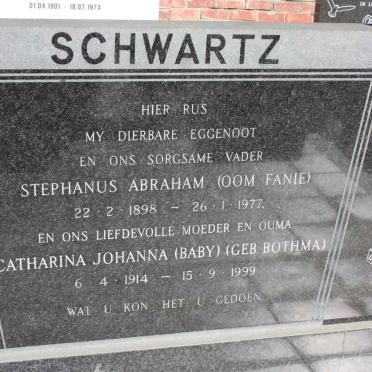 SCHWARTZ Stephanus Abraham 1898-1977 &amp; Catharina Johanna BOTHMA 1914-1999