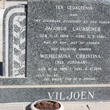 VILJOEN Jacobus Laubscher 1906-1951 &amp; Wilhelmina Christina JORDAAN 1908-1979