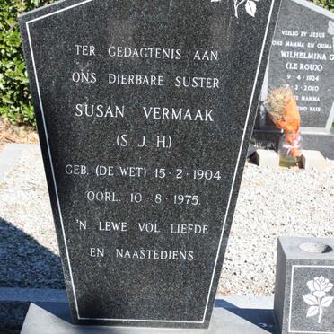 VERMAAK  Susan S.J.H. nee DE WET 1904-1975