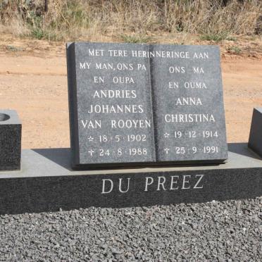 PREEZ Andries Johannes van Rooyen, du 1902-1988 &amp; Anna Christina 1914-1991