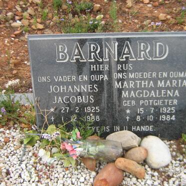 BARNARD Johannes Jacobus 1925-1988 &amp; Martha Maria Magdalena POTGIETER 1925-1984